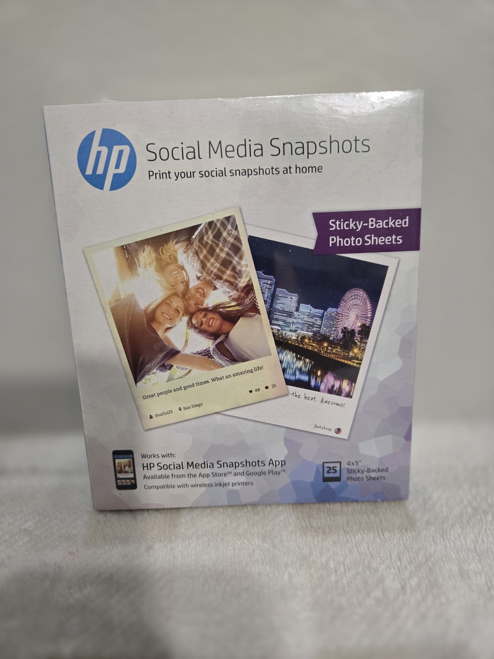 HP Social Media Snapshots Sticky-Backed Photo Sheets - White/Purple